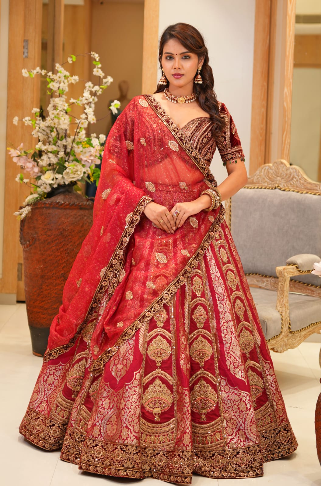 Maroon Banarasi Lehenga